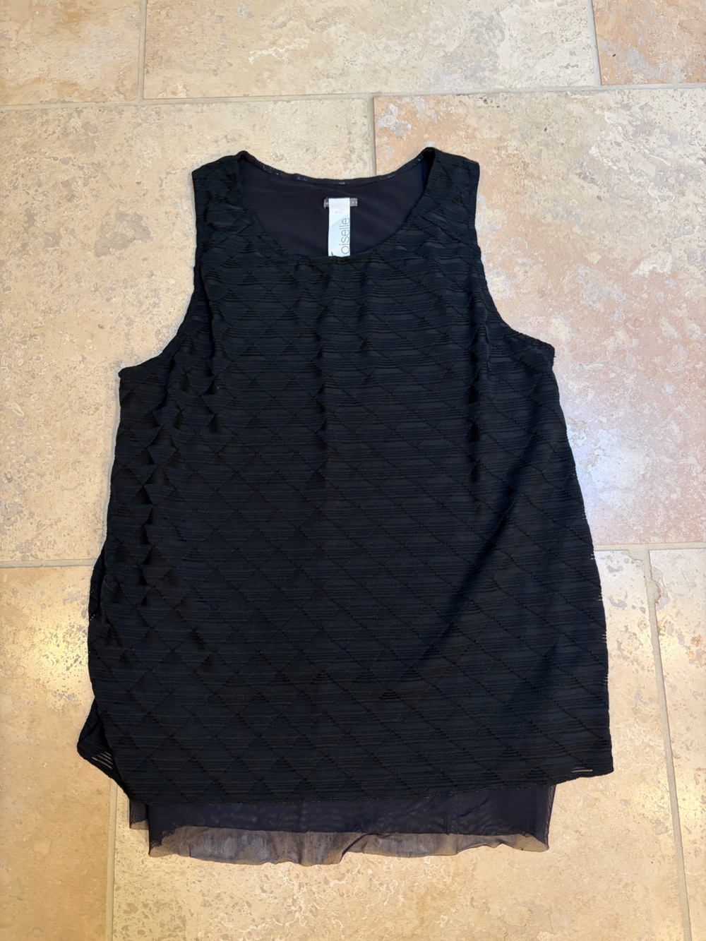 Oiselle black tank top with sheer material